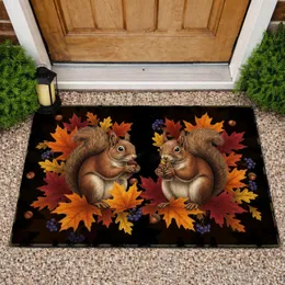 Two Squirrels with Acorns and Nuts Autumn Leaves Berries - Wildlife Lover Home Decor Gift Doormat