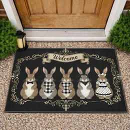 Five Dressed Rabbits Welcome Banner - Everyday Home Decor Gift for Rabbit Lover Doormat