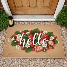 Hello Strawberry Blossom Botanical Brown Field - Everyday Home Decor Gift Doormat