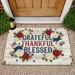 Grateful Thankful Blessed American Flags Roses Stars - Farmhouse Home Decor Gift Doormat