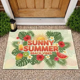 Sunny Summer Beach Vibes Sun Pineapple Watermelon Tropical Flowers - Summer Home Decor Gift Doormat