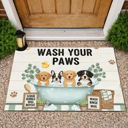 Puppies Bathtub Wash Your Paws Farmhouse Decor Gift for Dog Lover Doormat