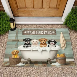 Wash Your Paws Puppies Bathtub - Farmhouse Home Decor Gift for Dog Lovers Doormat