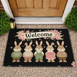 Five Anthropomorphic Bunnies Welcome Banner - Spring Farmhouse Decor Gift Doormat