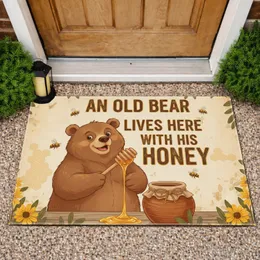 Brown Bear Honey Pot Wildflower - Farmhouse Home Decor Gift for Bear Lover Doormat