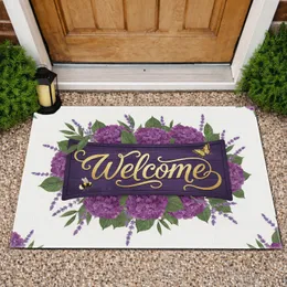 Welcome Sign Hydrangea Lavender Butterfly Bee - Farmhouse Home Decor Gift Doormat