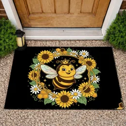 Crown Bee Sunflowers Honeycomb Gold Frame - Home Decor Gift for Bee Lovers Doormat