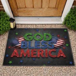 God Bless America Flag Hearts Stars - Independence Day Gift for Veterans Doormat