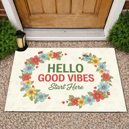 Hello Good Vibes Floral Ladybug Bee - Home Entry Decor Gift Doormat