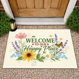 Welcome Happy Place Garden Botanicals Butterfly Bee - Home Decor Gift Doormat