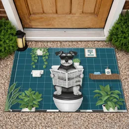 Miniature Schnauzer Reading Newspaper Toilet - Bathroom Decor Gift for Dog Lovers Doormat