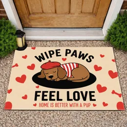 Sleeping Brown Dog Red Beret Wipe Paws Feel Love Home Is Better - Dog Lover Gift Doormat