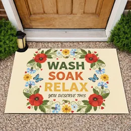 WASH SOAK RELAX Wildflower Bee Butterfly Heart - Relaxation Home Decor Gift Doormat
