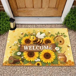 Welcome Sign Bee Sunflowers Honey Pot - Garden Decor Gift for Bee Lover Doormat