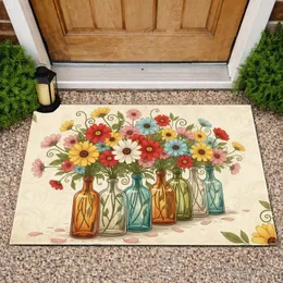 Rustic Floral Bouquets Glass Bottles Aged Parchment - Farmhouse Home Decor Gift for Garden Lovers Doormat