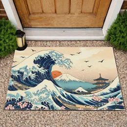 Breaking Ocean Wave Mount Fuji Cherry Blossom - Home Decor Gift for Asian Art Lover Doormat