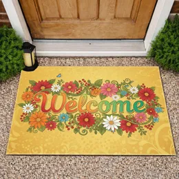 Welcome Floral Vine Daisy Blossom Butterfly Bee - Home Entryway Decor Gift Doormat