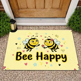 Smiling Cartoon Bees Bee Happy Phrase - Home Decor Gift for Bee Lover Doormat