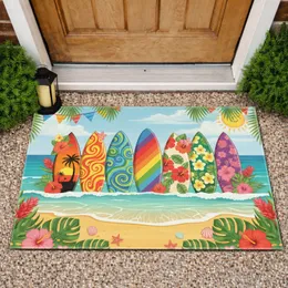 Surfboards Tropical Flowers Beach Ocean - Coastal Living Home Decor Gift Doormat