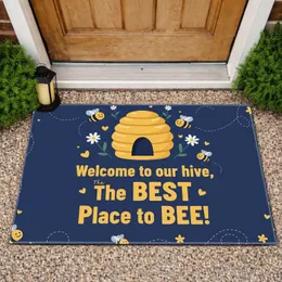 Welcome to our Hive Beehive Bees Flowers Hearts - Housewarming Entryway Decor Gift Doormat