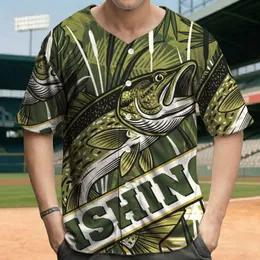 Jumping Pike Bass Fish Fishing Lure FISHING Text Tropical Foliage - Fishing Lover Gift Baseball Jersey