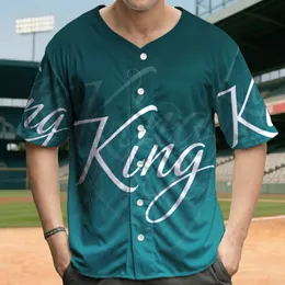 Regal King Script Word Art Black Teal Gradient - Bold Lifestyle Statement Gift Baseball Jersey