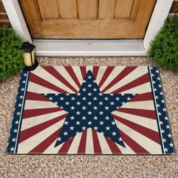 Navy Blue Five-Point Star Red Cream Stripes Star Border - Home Decor Gift Doormat