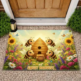 Smiling Cartoon Bees Wildflower Meadow - Home Decor Gift for Bee Lover Doormat