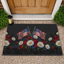 American Flags Patriotic Floral - Independence Day Gift for Veterans Doormat