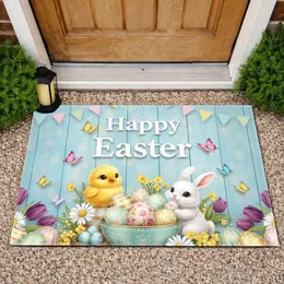 Happy Easter Chick Bunny Egg Flowers - Spring Holiday Decor Doormat