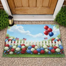 Red Blue Balloons American Flags Hydrangeas - Independence Day Gift for Veterans Doormat