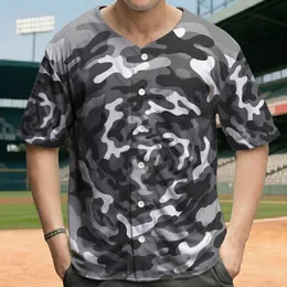 Grayscale Interlocking Organic Blobs Camouflage - Everyday Casual Wear Baseball Jersey