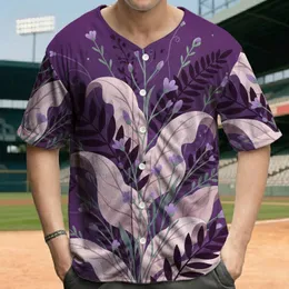 Botanical Broad Leaves Fern Foliage Lavender Flowers Sprigs Tendrils Buds - Gift for Garden Lover Baseball Jersey