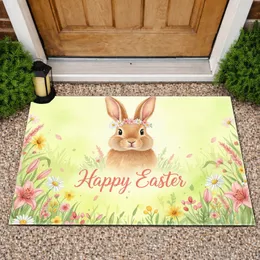 Fluffy Bunny Flower Crown Happy Easter Wildflower Meadow - Spring Holiday Gift Doormat