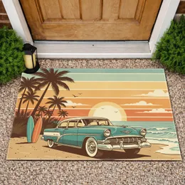 Vintage 1950s Sedan Beach Surfboards Sunset - Home Decor Gift for Car Lover Doormat