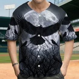 Flying Crow Perched Crows Full Moon Gnarled Branches - Night Sky Admirer Gift Baseball Jersey