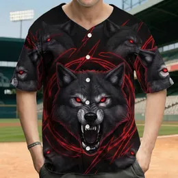 Fierce Snarling Wolf Heads Bared Fangs Red Eyes Crimson Energy - Wildlife Lover Gift Baseball Jersey