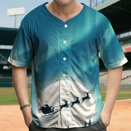 Santa Sleigh Reindeer Full Moon Starry Night Aurora - Christmas Holiday Gift Baseball Jersey
