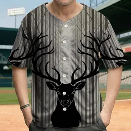 Majestic Black Deer Head Antlers Dense Forest Bare Trees - Wildlife Lover Gift Baseball Jersey