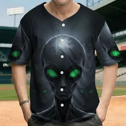 Realistic Grey Alien Heads Glowing Green Eyes Deep Shadow - Sci-Fi Fan Gift for Mystery Lovers Baseball Jersey