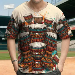 African Djembe Drums Tribal Motifs with Paint Splatters - Boho Music Lover Gift Baseball Jersey