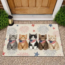 Five Kittens American Flag Bandanas - Independence Day Home Decor Pet Owner Gift Doormat