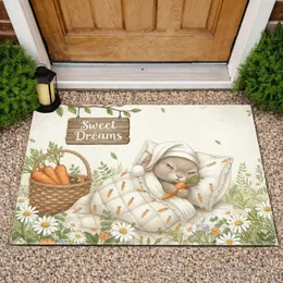 Sweet Dreams Sleeping Baby Bunny Carrot Blanket Daisies - Home Decor Gift Doormat