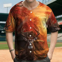 Majestic Antlered Buck Mossy Wall Autumn Sunset Cabin - Wildlife Lover Gift Baseball Jersey