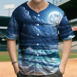 Starry Night Moonlit Ocean Beach Flowers - Coastal Lifestyle Gift for Beach Lovers Baseball Jersey
