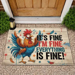 Panicked Rooster It's Fine Everything Is Fine - Humorous Home Decor Gift Doormat