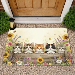 Kittens Wooden Fence Wildflower Garden Butterflies Bees - Home Decor Gift for Cat Lover Doormat