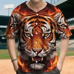 Tiger Face Golden Eyes Bared Fangs Flames - Wildlife Lover Gift for Animal Fans Baseball Jersey
