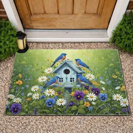 Weathered Birdhouse Bluebirds Wildflowers Garden - Home Decor Gift for Garden Lover Doormat