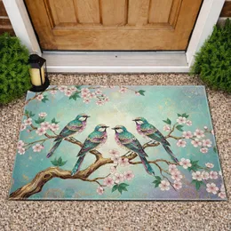 Gnarled Branch Birds Cherry Blossoms Gold Leaf Bird Watcher Home Decor Gift Doormat